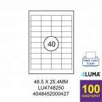 LUMA LU4748250 LABEL FOR INKJET / LASER / COPIER 100 SHEETS/PKT WHITE 48.5X25.4MM